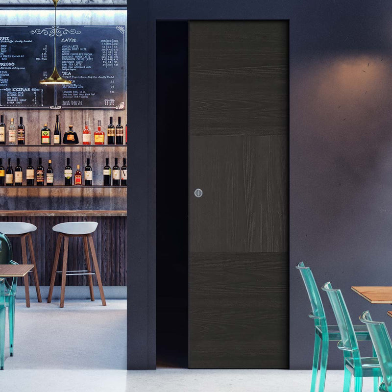 Tres Charcoal Black Flush Absolute Evokit Single Pocket Door - Prefinished