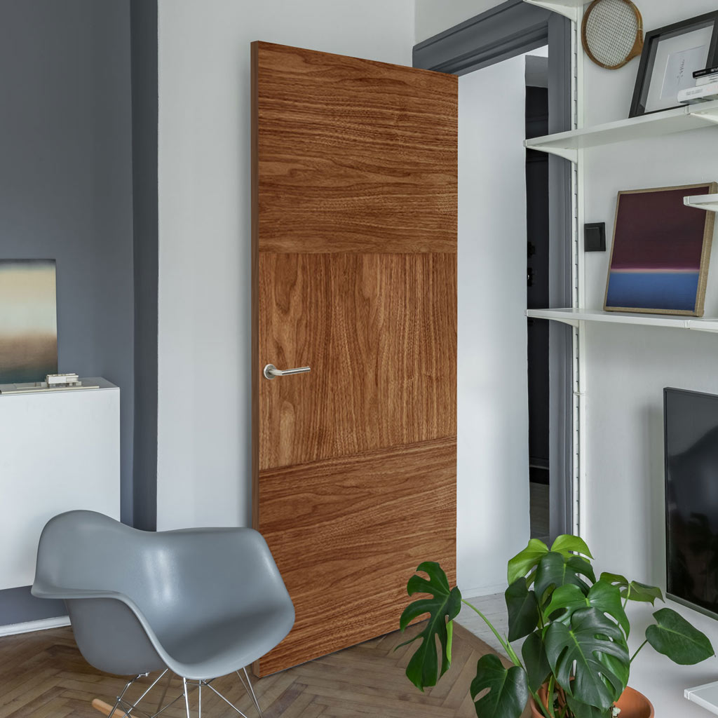 Contemporary walnut veneer interior door
