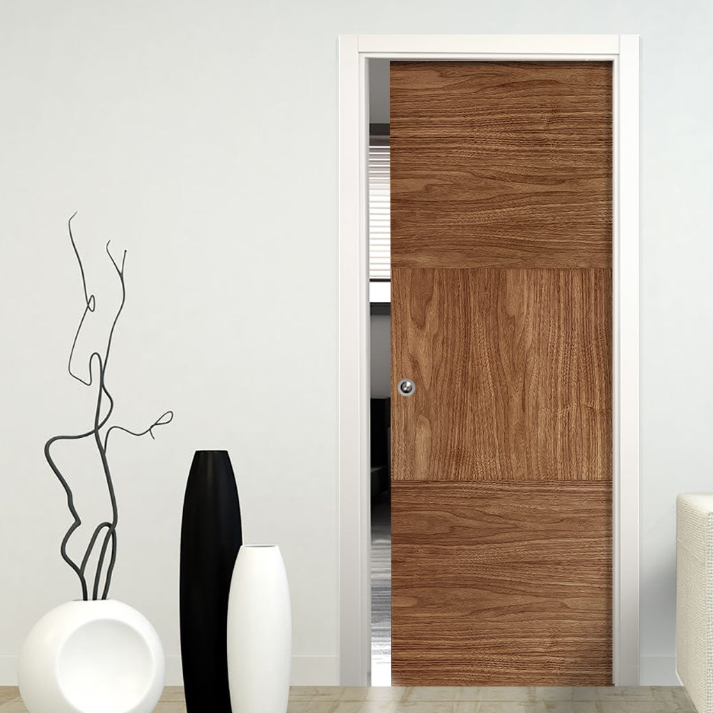 Tres Walnut Flush Evokit Pocket Fire Door - 30 Minute Fire Rated - Prefinished