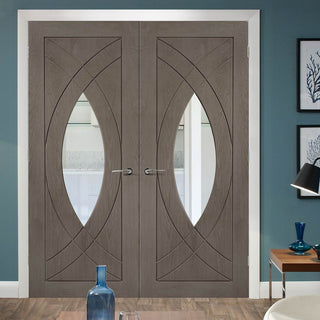 Image: Prefinished Bespoke Treviso Oak Glazed Door Pair - Choose Your Colour