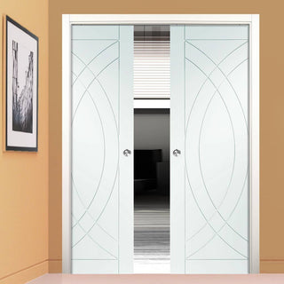 Image: Bespoke Treviso Flush Double Pocket Door - White Primed