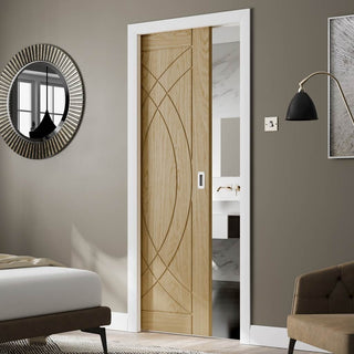 Image: Treviso Oak Flush Single Evokit Pocket Door