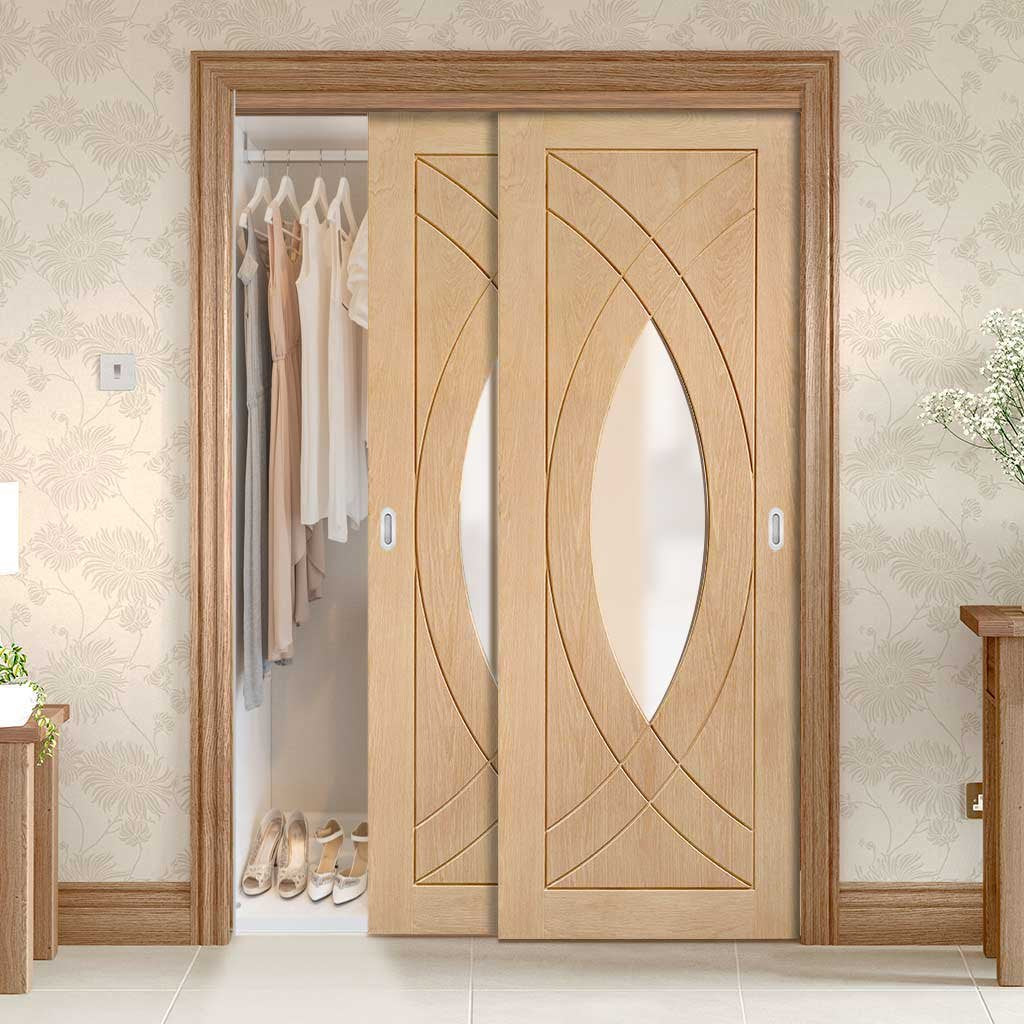 Bespoke Thruslide Treviso Oak Glazed 2 Door Wardrobe and Frame Kit