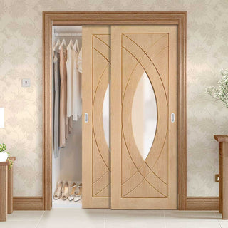 Image: Bespoke Thruslide Treviso Oak Glazed 2 Door Wardrobe and Frame Kit