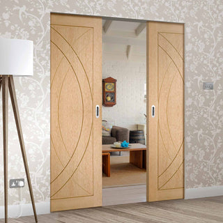 Image: Treviso Oak Flush Panel Absolute Evokit Double Pocket Door - Prefinished