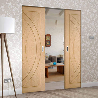 Image: Bespoke Treviso Oak Flush Double Frameless Pocket Door - Prefinished