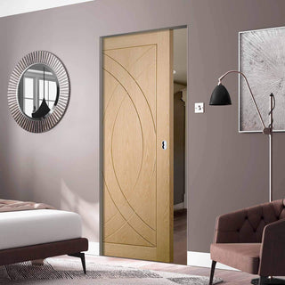 Image: Bespoke Treviso Oak Flush Single Frameless Pocket Door