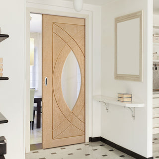 Image: Bespoke Treviso Oak Glazed Single Pocket Door - Prefinished