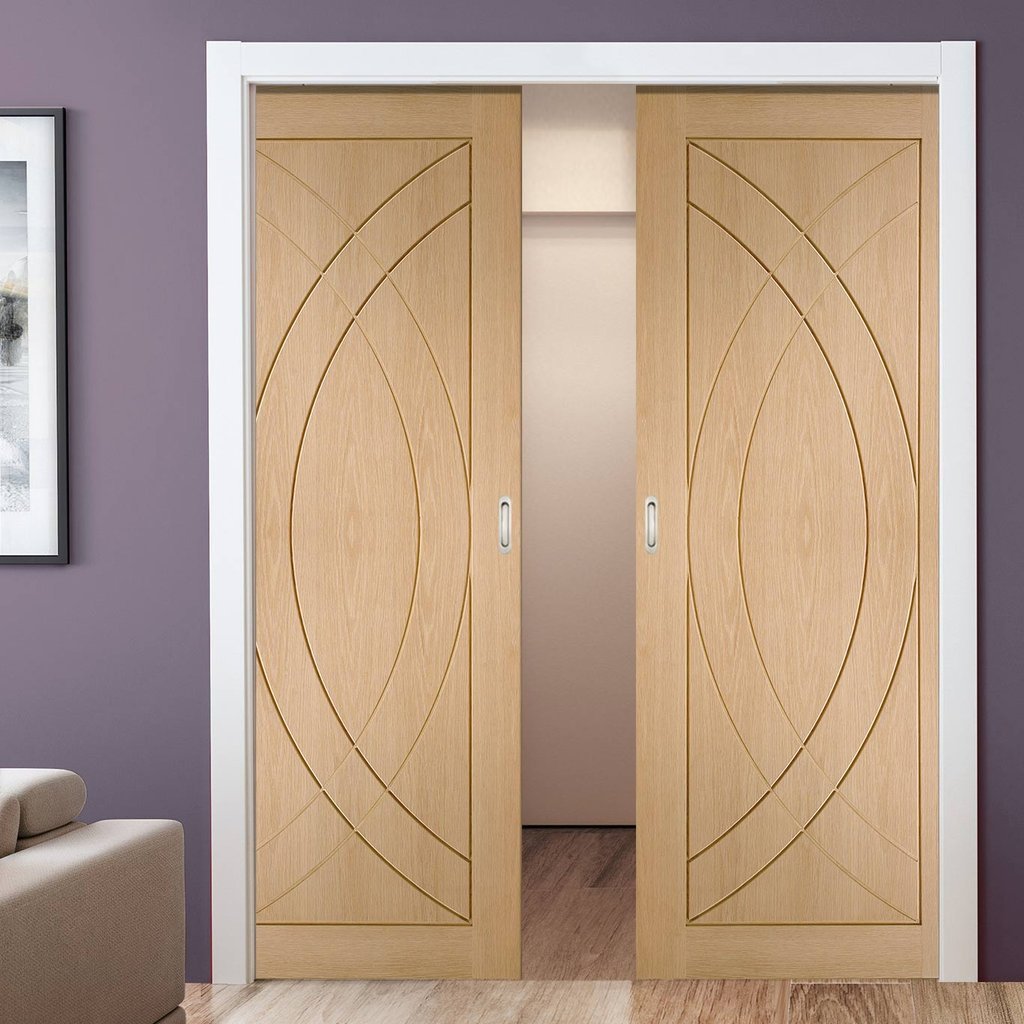 Bespoke Treviso Oak Flush Double Pocket Door - Prefinished