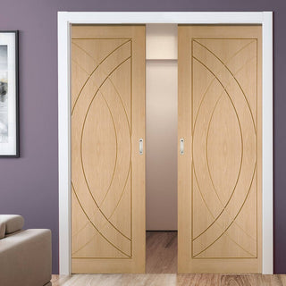 Image: Bespoke Treviso Oak Flush Double Pocket Door - Prefinished