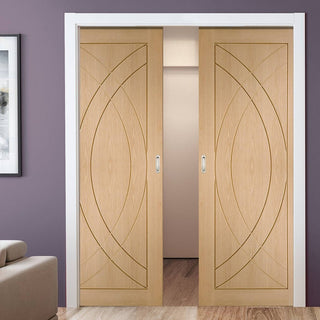 Image: Bespoke Treviso Oak Flush Double Pocket Door