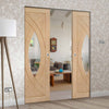 Treviso Oak Absolute Evokit Double Pocket Door - Clear Glass - Prefinished
