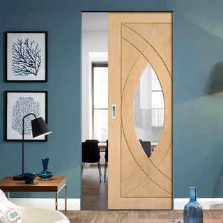Image: Bespoke Treviso Oak Glazed Single Frameless Pocket Door