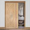 Bespoke Thruslide Treviso Oak Glazed 2 Door Wardrobe and Frame Kit - Prefinished