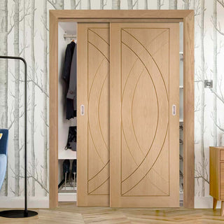 Image: Bespoke Thruslide Treviso Oak Flush 2 Door Wardrobe and Frame Kit