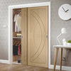 Two Sliding Wardrobe Doors & Frame Kit - Treviso Oak Flush Door - Prefinished