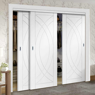 Image: Bespoke Thruslide Treviso Flush 3 Door Wardrobe and Frame Kit - White Primed
