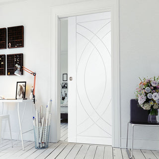 Image: Bespoke Treviso Flush Single Pocket Door - White Primed