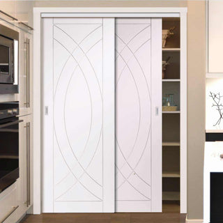 Image: Bespoke Thruslide Treviso Flush 2 Door Wardrobe and Frame Kit - White Primed - White Primed