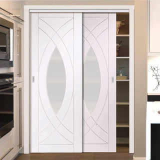 Image: Bespoke Thruslide Treviso Glazed 2 Door Wardrobe and Frame Kit - White Primed - White Primed