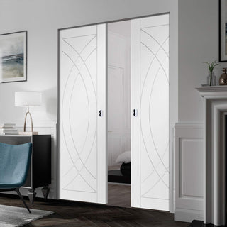 Image: Bespoke Treviso Flush Double Frameless Pocket Door - White Primed