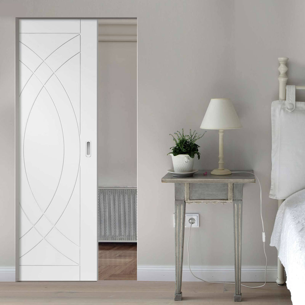 Bespoke Treviso Flush Single Frameless Pocket Door - White Primed
