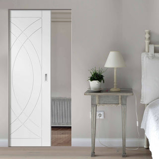 Image: Bespoke Treviso Flush Single Frameless Pocket Door - White Primed