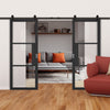 Top Mounted Black Sliding Track & Double Door - Tribeca 3 Pane Black Painted Doors - Clear Glass