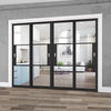 Pass-Easi Four Sliding Doors and Frame Kit - Tribeca 3 Pane Black Primed Door - Clear Glass