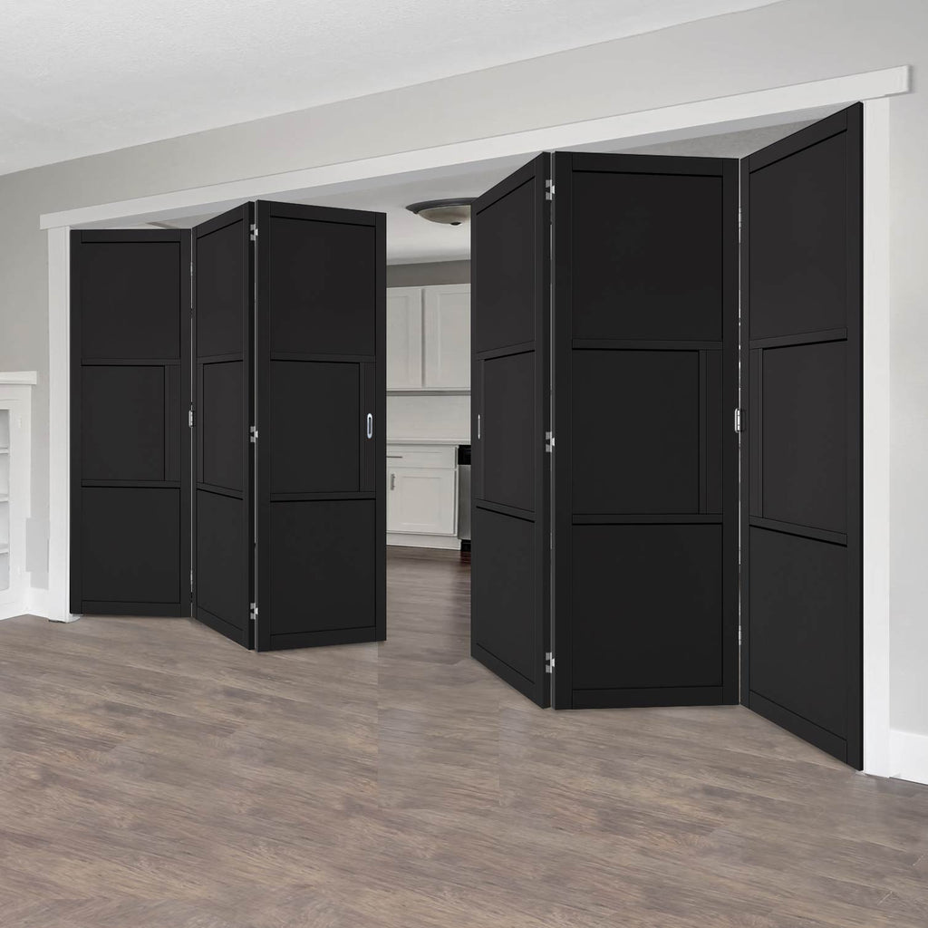 Six Folding Doors & Frame Kit - Tribeca 3 Panel Black Painted 3+3 - Prefinished