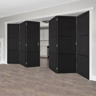 Image: Six Folding Doors & Frame Kit - Tribeca 3 Panel Black Primed 3+3