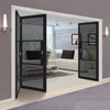 Three Folding Doors & Frame Kit - Tribeca 3 Pane Black Primed 2+1 - Tinted Glass