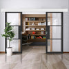 Double Sliding Door & Wall Track - Tribeca 3 Pane Black Primed Door - Clear Glass