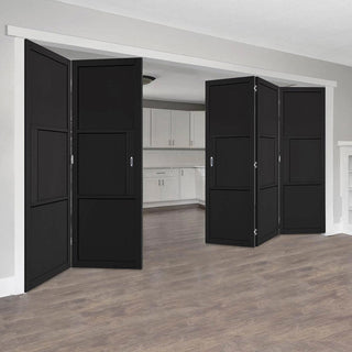 Image: Five Folding Doors & Frame Kit - Tribeca 3 Panel Black Primed 3+2