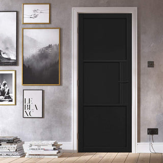 Image: Tribeca 3 Panel Black Primed Internal Door