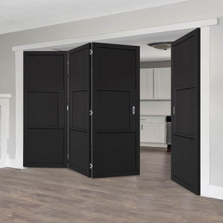 Image: Four Folding Doors & Frame Kit - Tribeca 3 Panel Black Primed 3+1