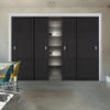 Four Sliding Maximal Wardrobe Doors & Frame Kit - Tribeca 3 Panel Black Painted Door - Prefinished
