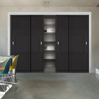 Image: Four Sliding Maximal Wardrobe Doors & Frame Kit - Tribeca 3 Panel Black Primed Door