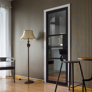 Image: Tribeca 3 Pane Black Primed Internal Door - Clear Glass