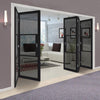 Five Folding Doors & Frame Kit - Tribeca 3 Pane Black Primed 3+2 - Tinted Glass