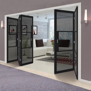 Image: Five Folding Doors & Frame Kit - Tribeca 3 Pane Black Primed 3+2 - Tinted Glass