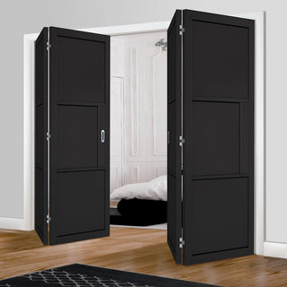 Image: Four Folding Doors & Frame Kit - Tribeca 3 Panel Black Painted 2+2 - Prefinished