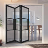 Three Folding Doors & Frame Kit - Tribeca 3 Pane Black Primed 3+0 - Clear Reeded Glass