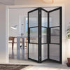 Three Folding Doors & Frame Kit - Tribeca 3 Pane Black Primed 3+0 - Clear Reeded Glass