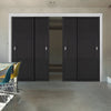 Pass-Easi Four Sliding Doors and Frame Kit - Tribeca 3 Panel Black Painted Door - Prefinished
