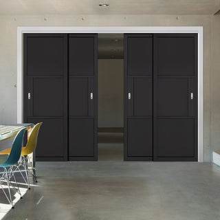 Image: Pass-Easi Four Sliding Doors and Frame Kit - Tribeca 3 Panel Black Primed Door