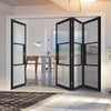 Four Folding Doors & Frame Kit - Tribeca 3 Pane Black Primed 3+1 - Clear Reeded Glass