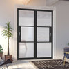 Pass-Easi Two Sliding Doors and Frame Kit - Tribeca 3 Pane Black Painted Door - Clear Reeded Glass