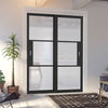 Pass-Easi Two Sliding Doors and Frame Kit - Tribeca 3 Pane Black Painted Door - Clear Reeded Glass