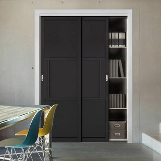 Image: Two Sliding Maximal Wardrobe Doors & Frame Kit - Tribeca 3 Panel Black Primed Door